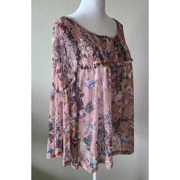 Anthropologie Akemi‎ Kin Fairy Blouse Top SZ Large Cottagecore Sheer Floral Pink - Picture 9 of 13